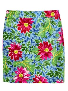 Talbots Floral Skirt Cotton Blue Knee Length Petite 6P